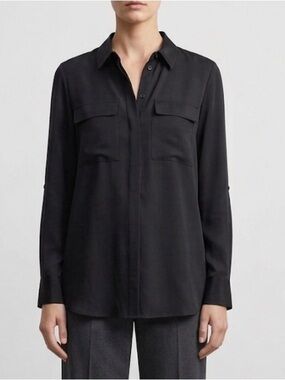 Classic Black Blouse With Double Breast Pockets